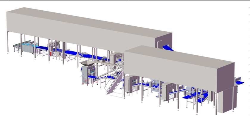 ZKSD600 full automatic pastry bread lamination line with 2 auto.freezers above the machines and diverse make up lines