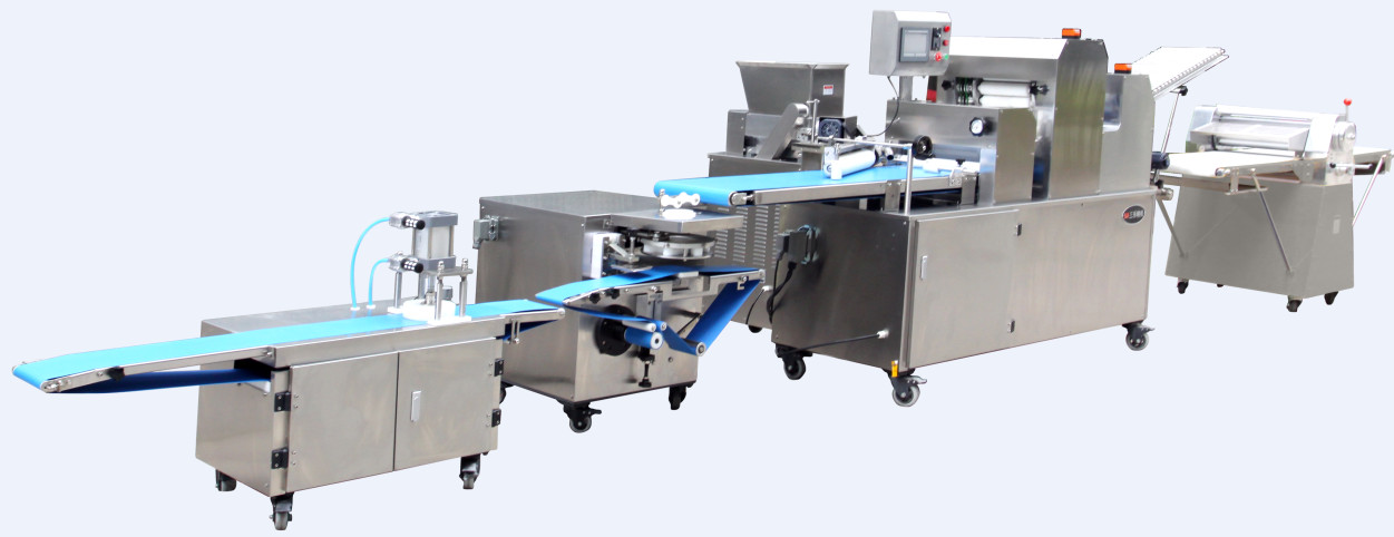 Bread Production Equipment , Thrice Rolling Pastry Production Line For Fried  Pancake