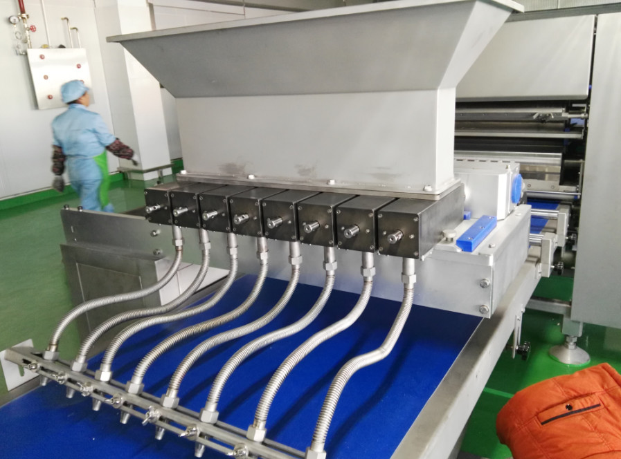 Configured Various Fillers Sausage Roll Machine With 2 Freezing Tunnels For Filled Pastry